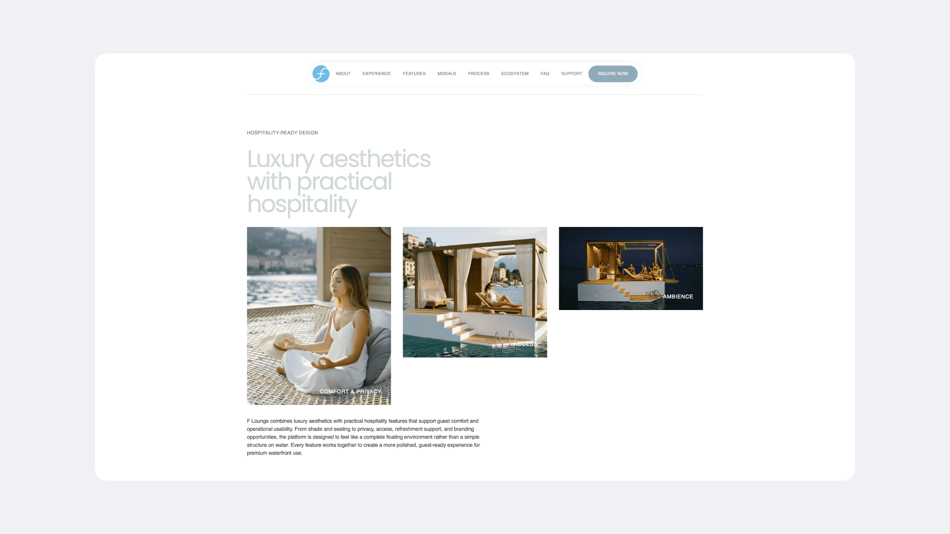 F-Lounge - Landing Page website project image featuring UI / UX and Web Build 5